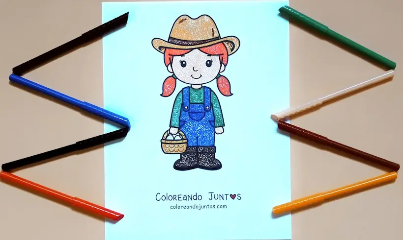 Dessin d'agricultrice colorié par Colorions Ensemble