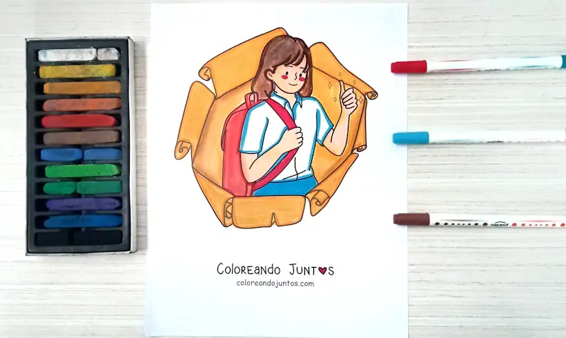 Dessin d'une petite fille prête pour l'école colorié par Colorions Ensemble