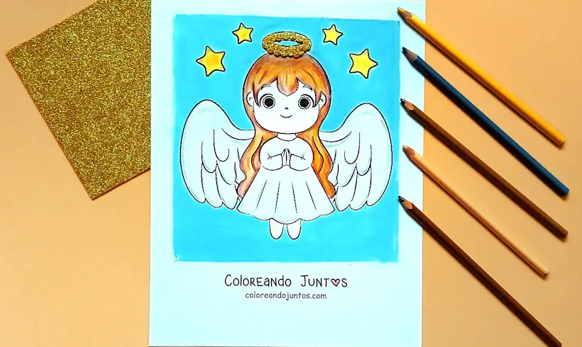 Dessin d’ange de Noël colorié par Colorions Ensemble