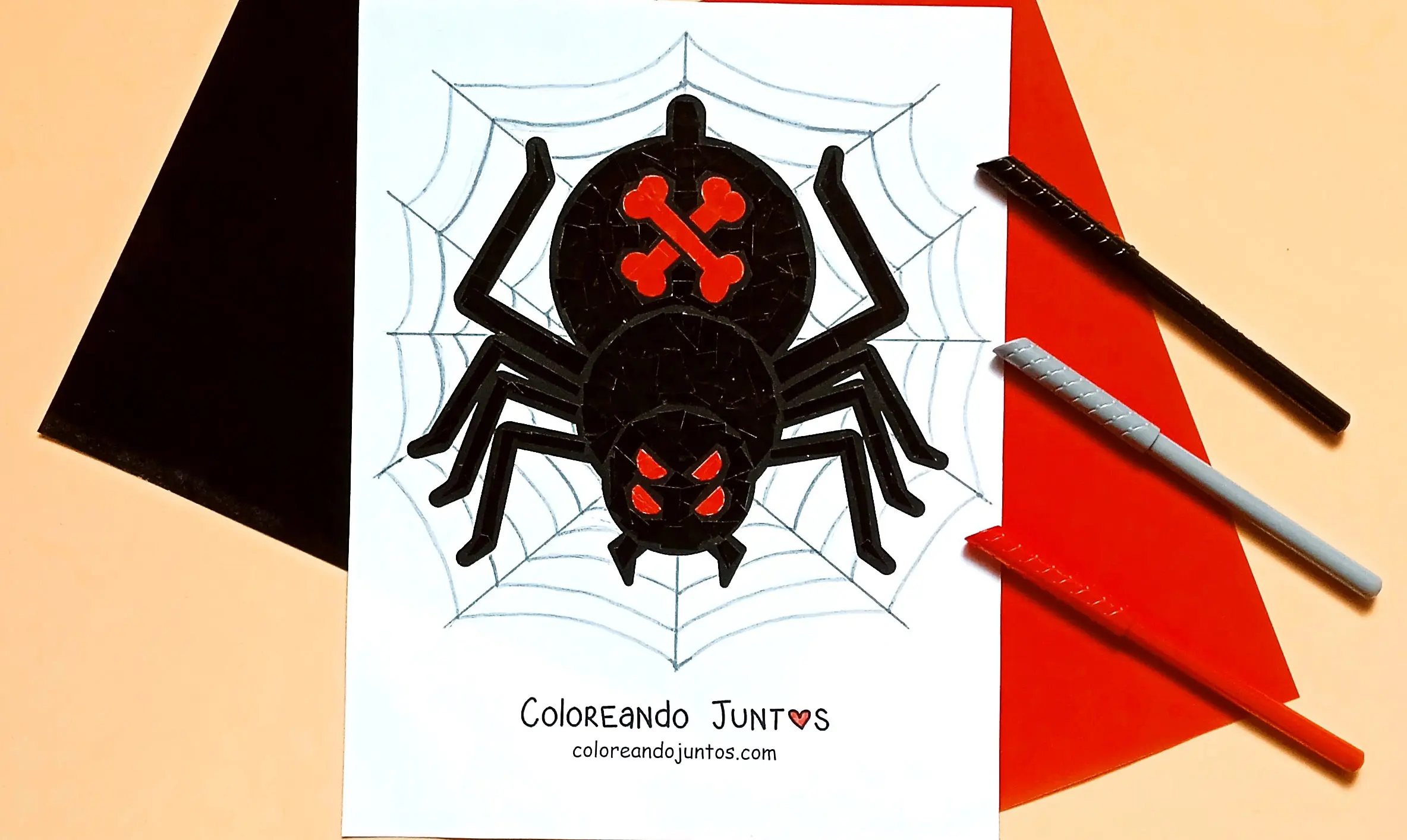 Dessin d’araignée d’Halloween colorié par Colorions Ensemble