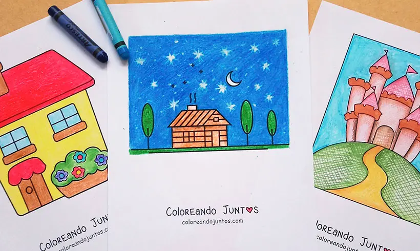 Dessins de bâtiments coloriés par Colorions Ensemble