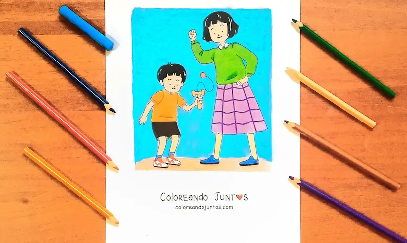 Dessin d'un bilboquet colorié par Colorions Ensemble