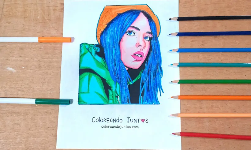 Dessin de Billie Eilish colorié par Colorions Ensemble