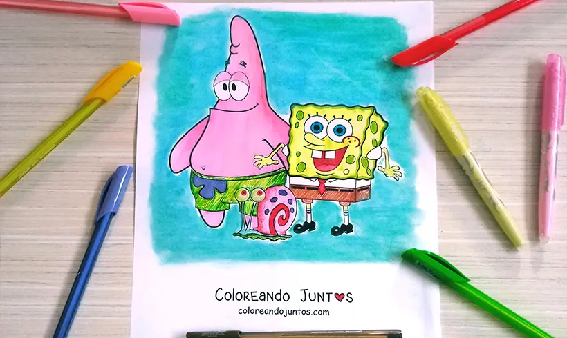 Dessin de Bob l'éponge colorié par Colorions Ensemble