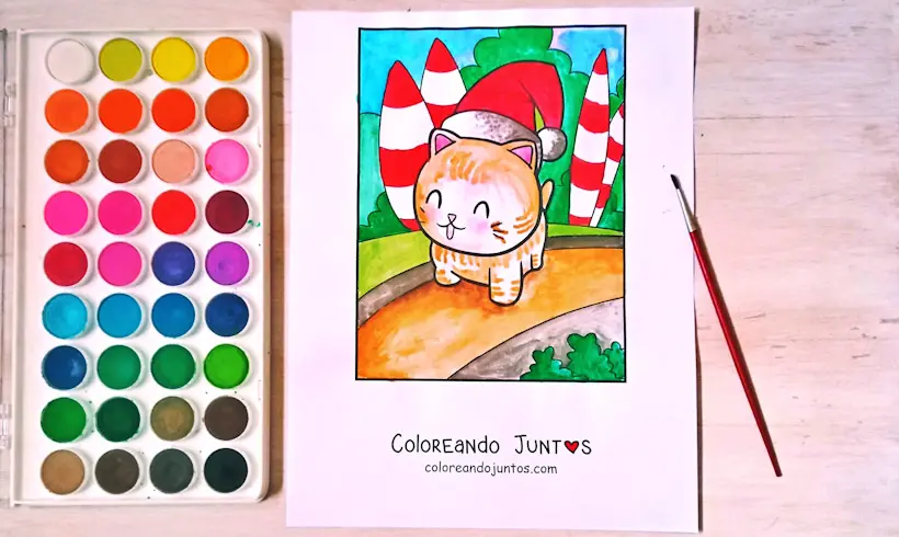 Dessin de bonnet de Noël colorié par Colorions Ensemble