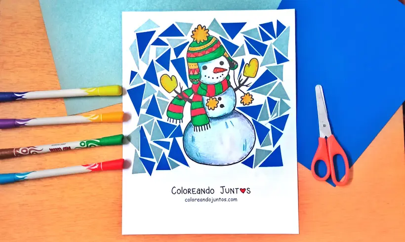 Dessin de bonhomme de neige colorié par Colorions Ensemble