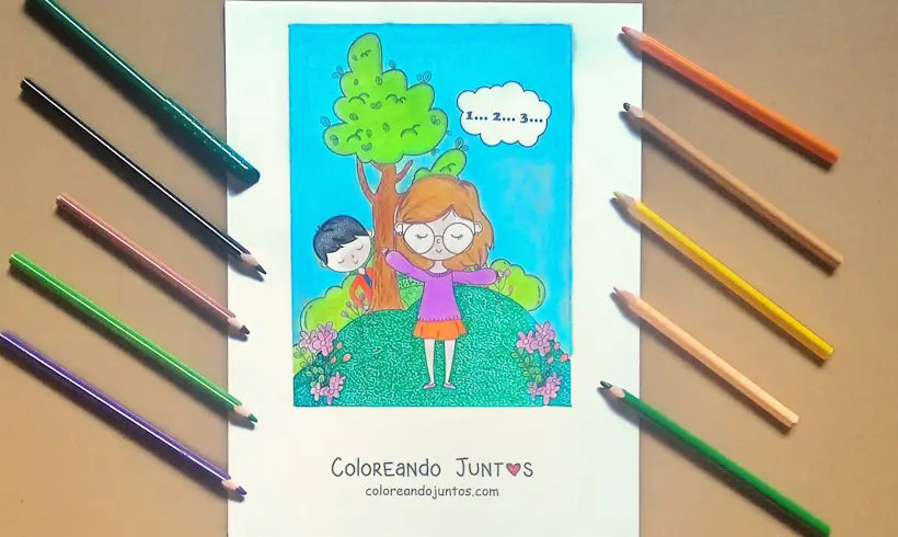 Dessin du jeu de cache-cache colorié par Colorions Ensemble
