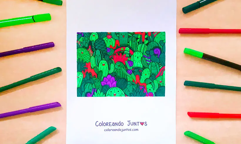 Dessin de cactus colorié par Colorions Ensemble