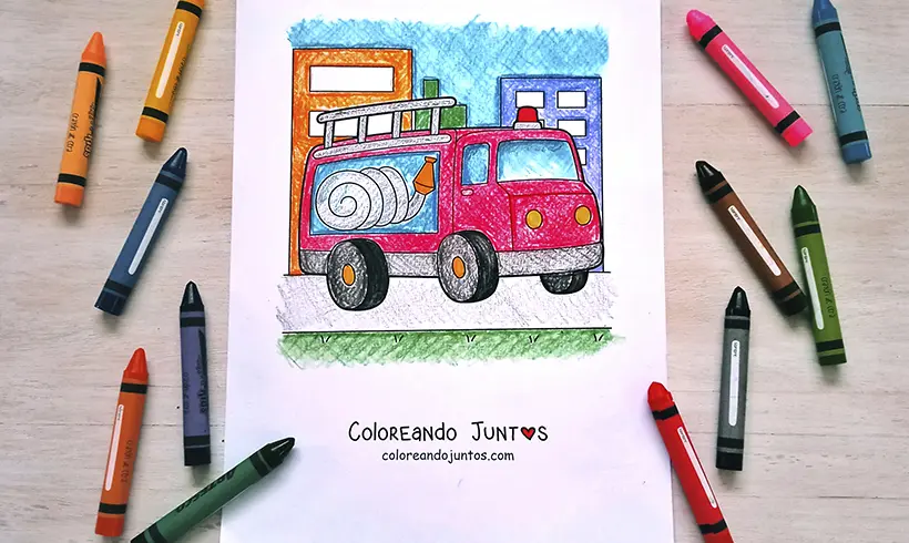 Dessin de camion de pompiers colorié par Colorions Ensemble