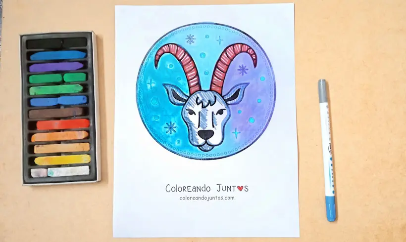 Dessin du signe Capricorne colorié par Colorions Ensemble