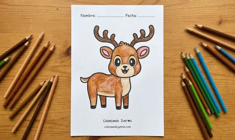 Dessin d'un faon mignon colorié aux crayons de couleur