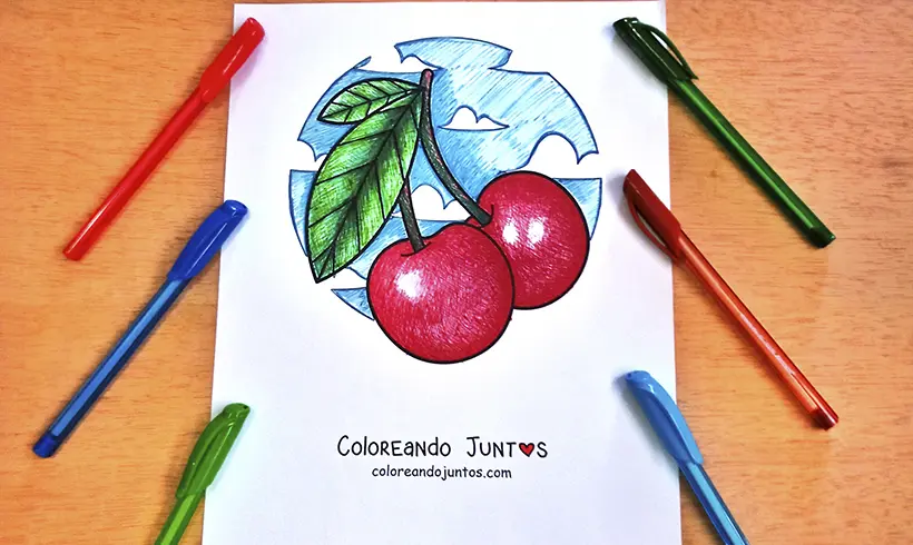 Dessin de cerises colorié par Colorions Ensemble