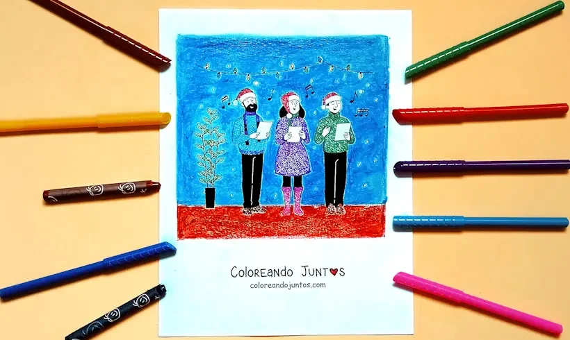 Dessin de chant de Noël colorié par Colorions Ensemble
