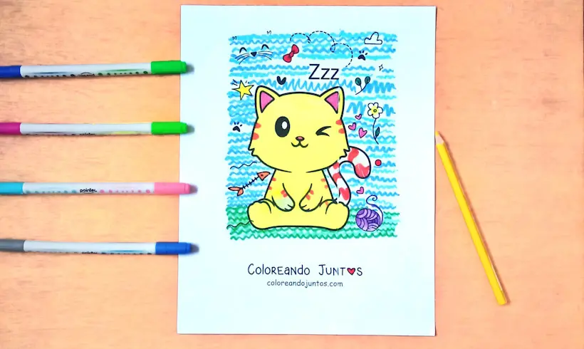 Dessin de chat kawaii colorié par Colorions Ensemble