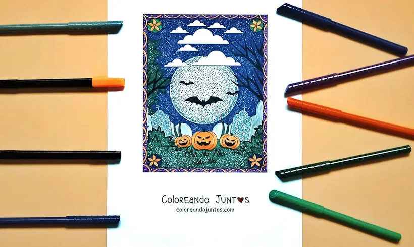 Dessin de chauves-souris d’Halloween colorié par Colorions Ensemble