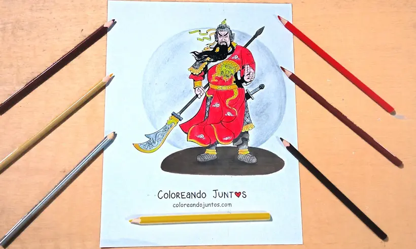 Dessin de guerrier de la Chine colorié par Colorions Ensemble