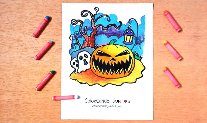 Dessin de citrouille d’Halloween colorié par Colorions Ensemble