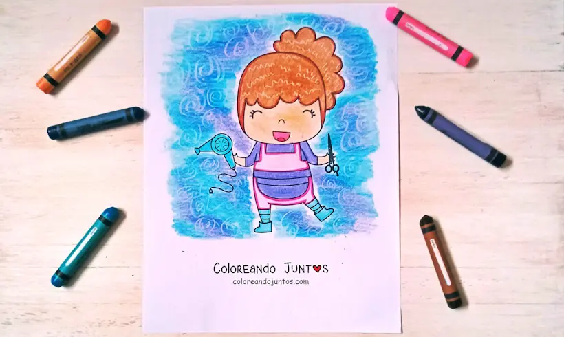 Dessin de coiffeuse colorié par Colorions Ensemble