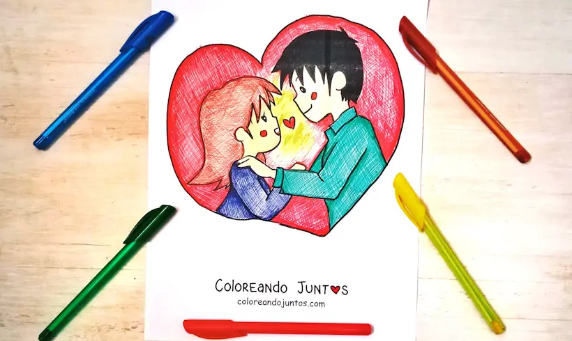 Coloriage d’un couple colorié par Colorions Ensemble