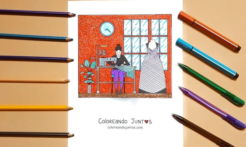 Dessin de couturière colorié par Colorions Ensemble
