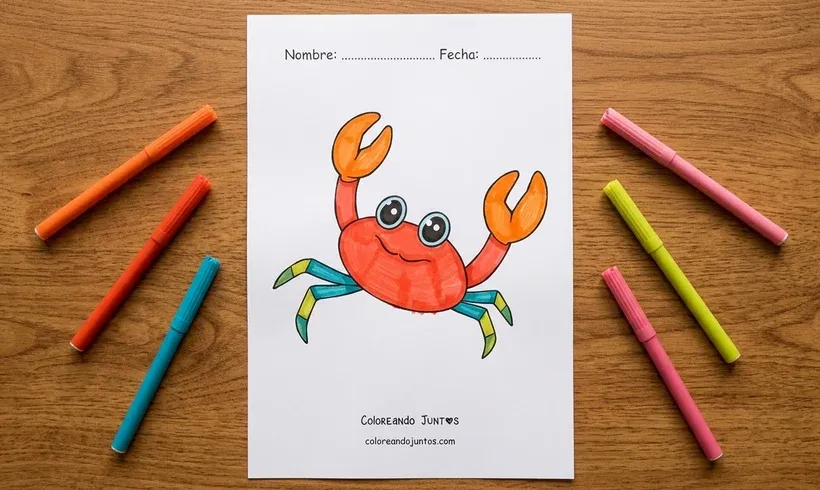 Dessin d'un crabe de dessin animé colorié aux feutres