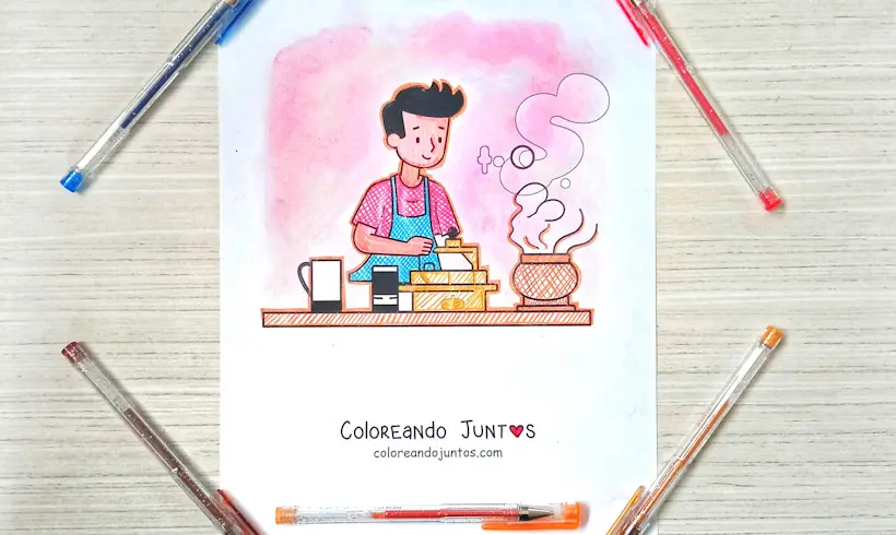 Dessin d’un homme en train de cuisiner colorié par Colorions Ensemble