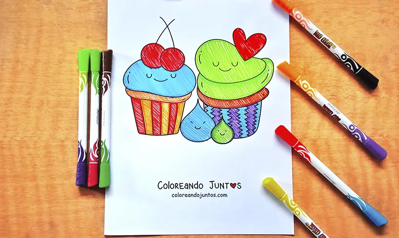 Dessin de cupcakes coloriés par Colorions Ensemble