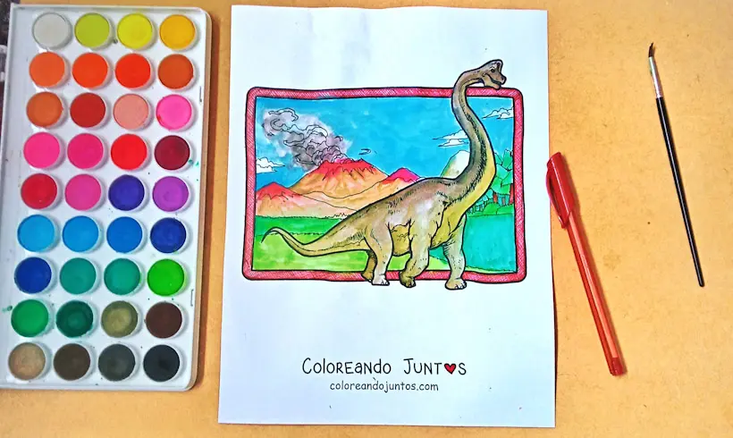 Dessin de dinosaure au long cou colorié par Colorions Ensemble