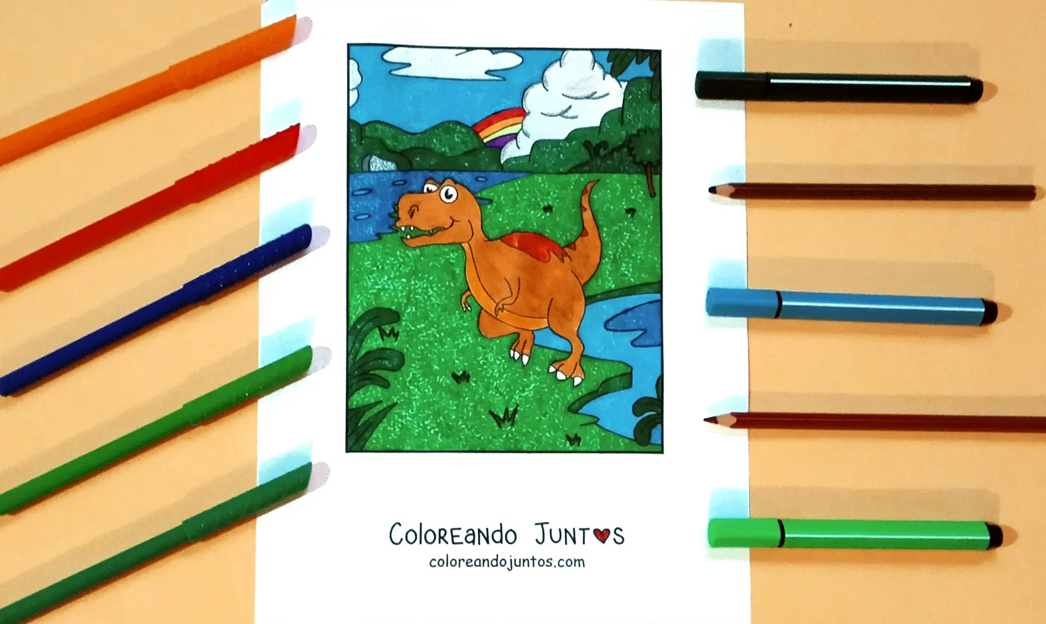 Dessin de dinosaure carnivore colorié par Colorions Ensemble