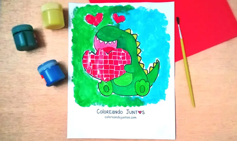 Dessin de dinosaure kawaii colorié par Colorions Ensemble