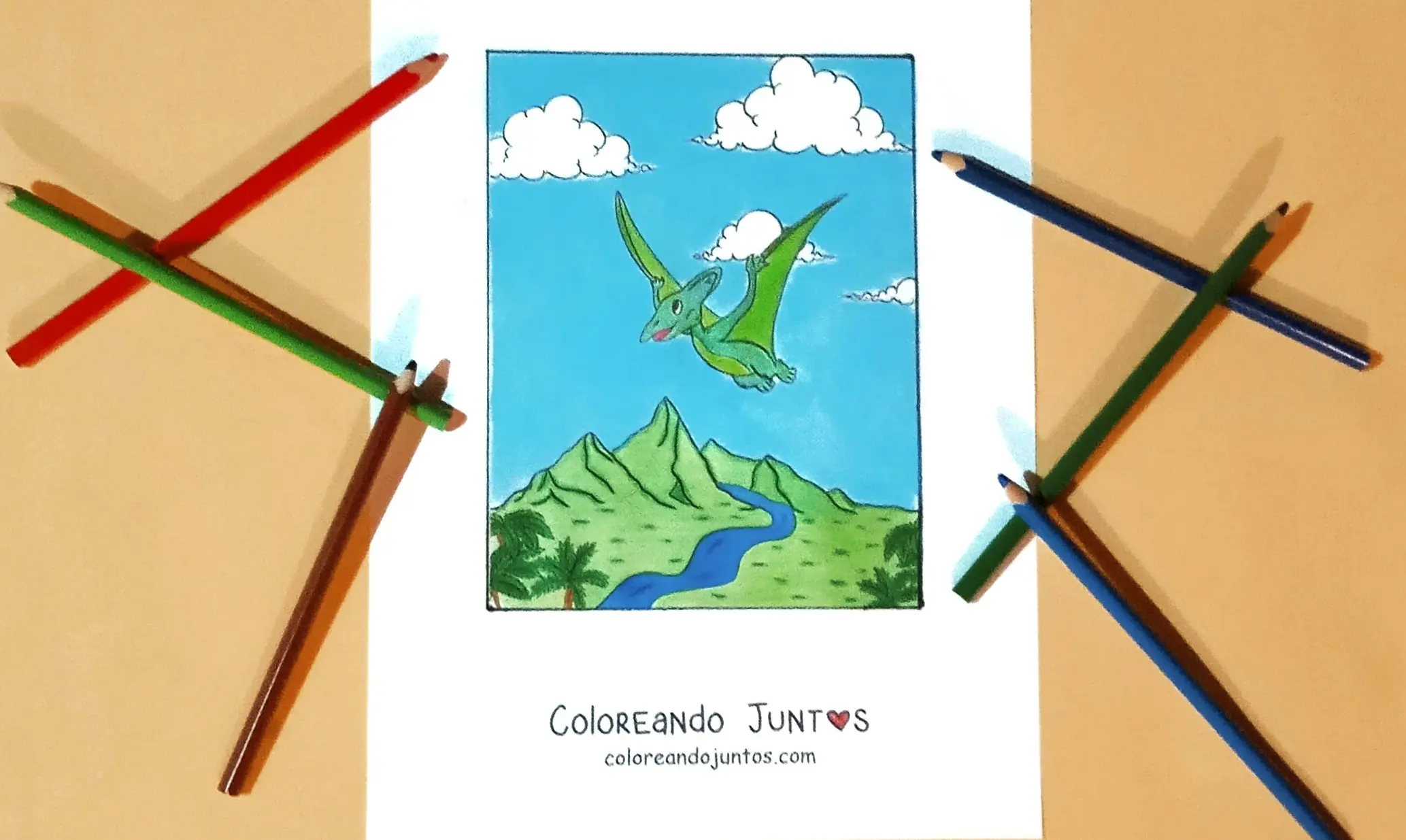 Dessin de dinosaure volant colorié par Colorions Ensemble