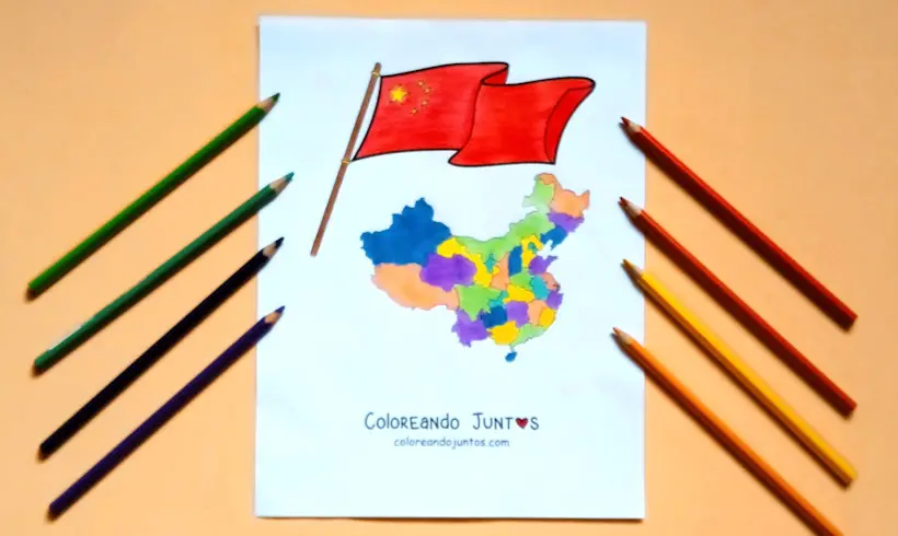 Dessin du drapeau de la Chine colorié par Colorions Ensemble