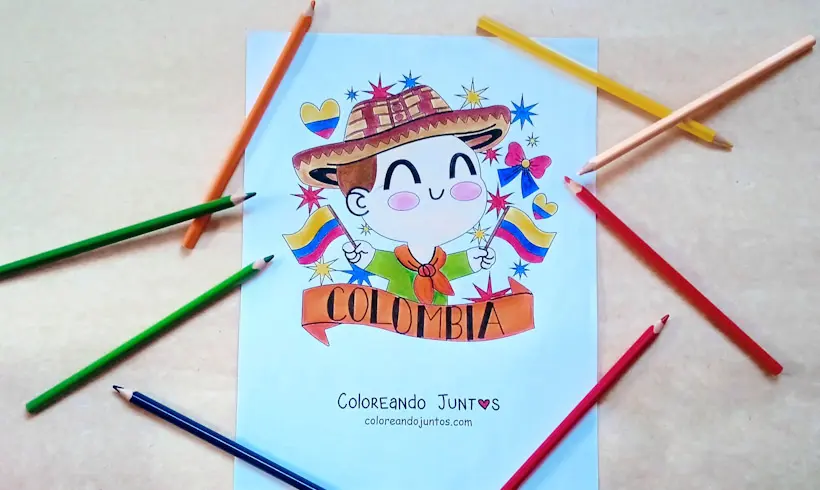 Dessin du drapeau de la Colombie colorié par Colorions Ensemble