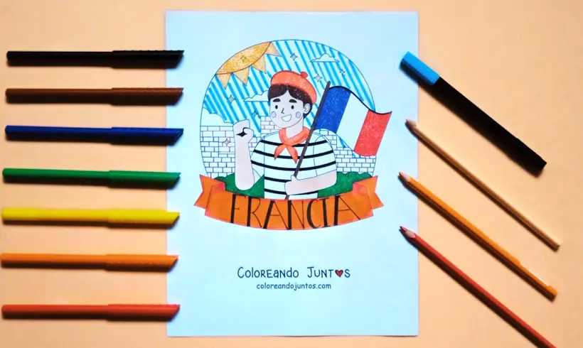 Dessin du drapeau de la France colorié par Colorions Ensemble