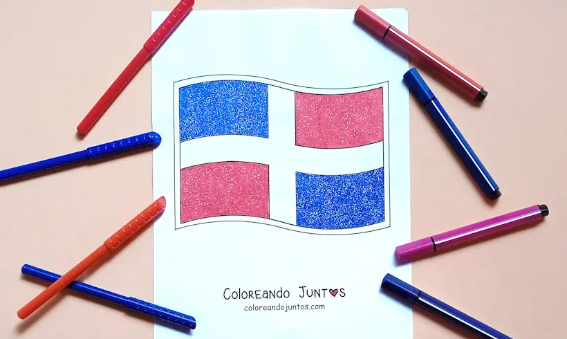 Dessin du drapeau de la République dominicaine colorié par Colorions Ensemble