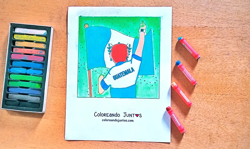 Dessin du drapeau du Guatemala colorié par Colorions Ensemble