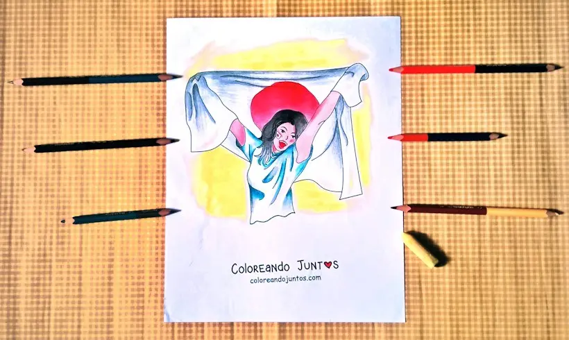 Dessin du drapeau du Japon colorié par Colorions Ensemble