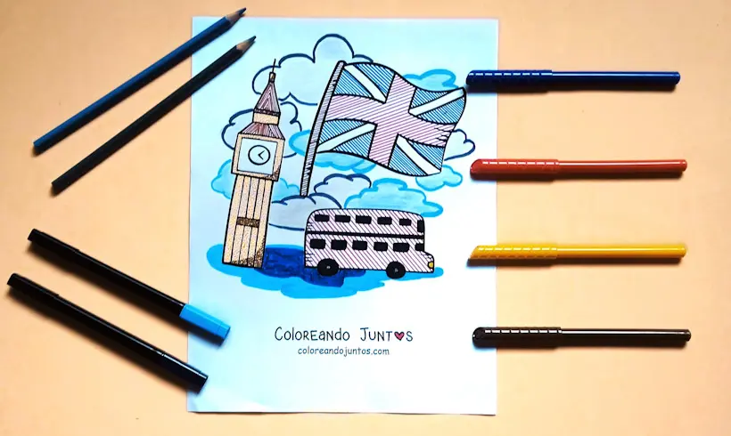 Dessin du drapeau du Royaume-Uni colorié par Colorions Ensemble