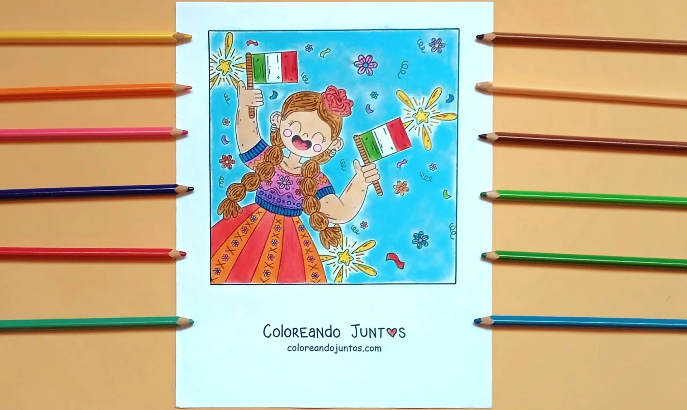 Dessin de drapeaux kawaii coloriés par Colorions Ensemble