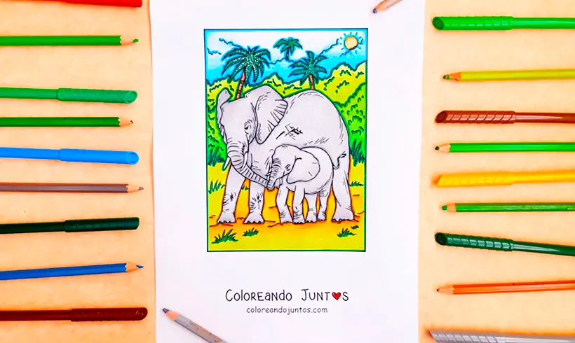 Dessin d'éléphants coloriés par Colorions Ensemble