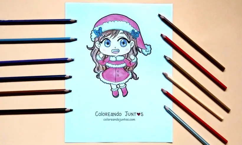 Dessin d'une fillette à Noël colorié par Colorions Ensemble