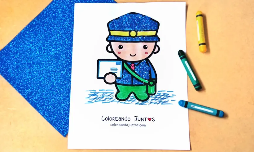 Coloriage de facteur colorié par Colorions Ensemble