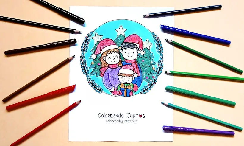 Dessin de famille à Noël colorié par Colorions Ensemble