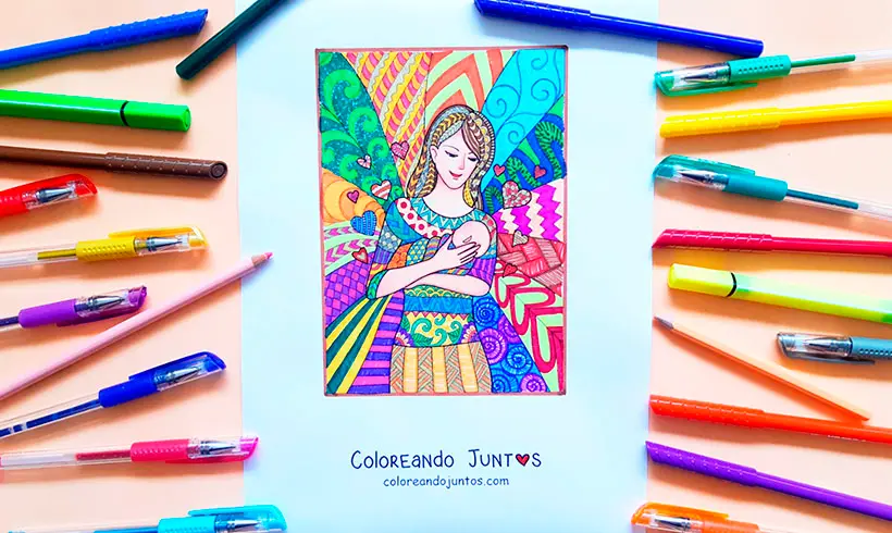 Dessin de la fête des Mères colorié par Colorions Ensemble