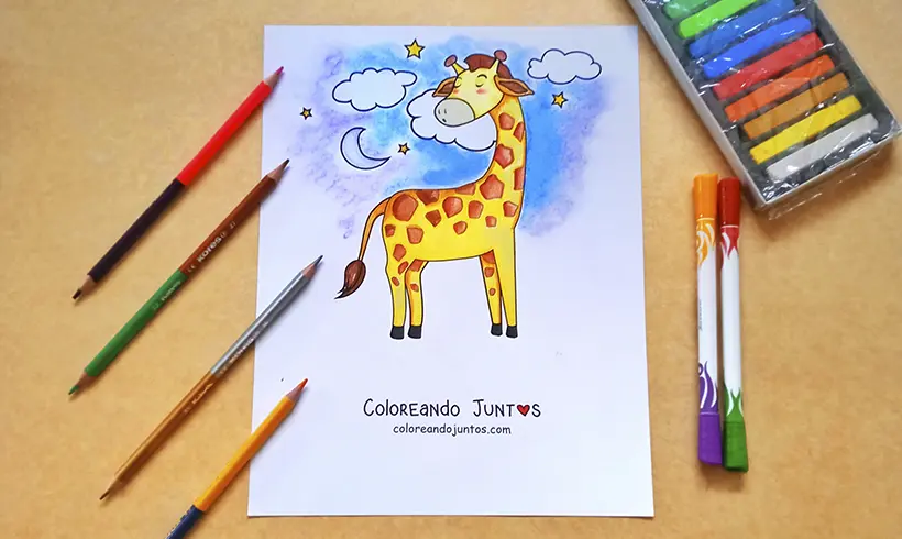 Dessin de girafe colorié par Colorions Ensemble