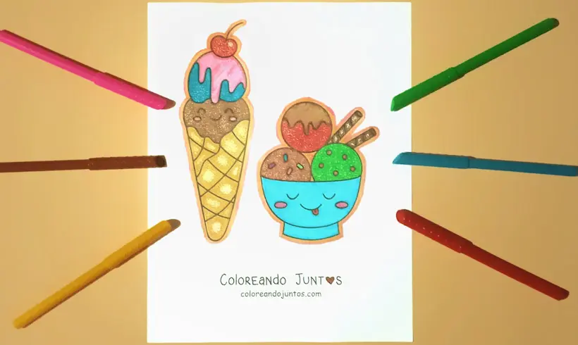 Dessin de glaces kawaii colorié par Colorions Ensemble