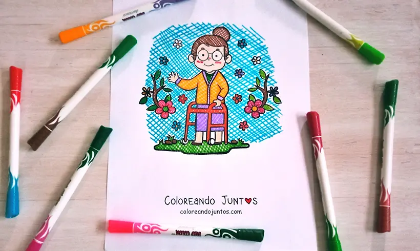 Dessin de grand-mère colorié par Colorions Ensemble