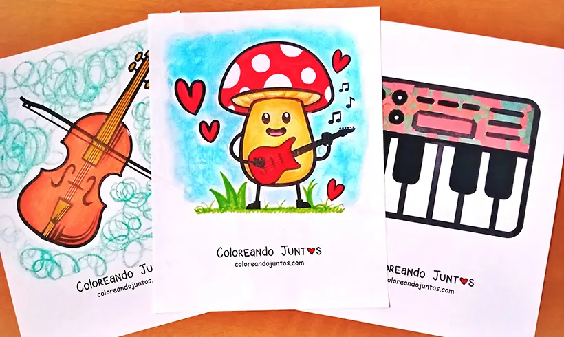 Coloriages d'instruments de musique réalisés par Colorions Ensemble