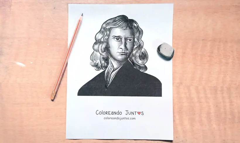 Dessin d’Isaac Newton colorié par Colorions Ensemble