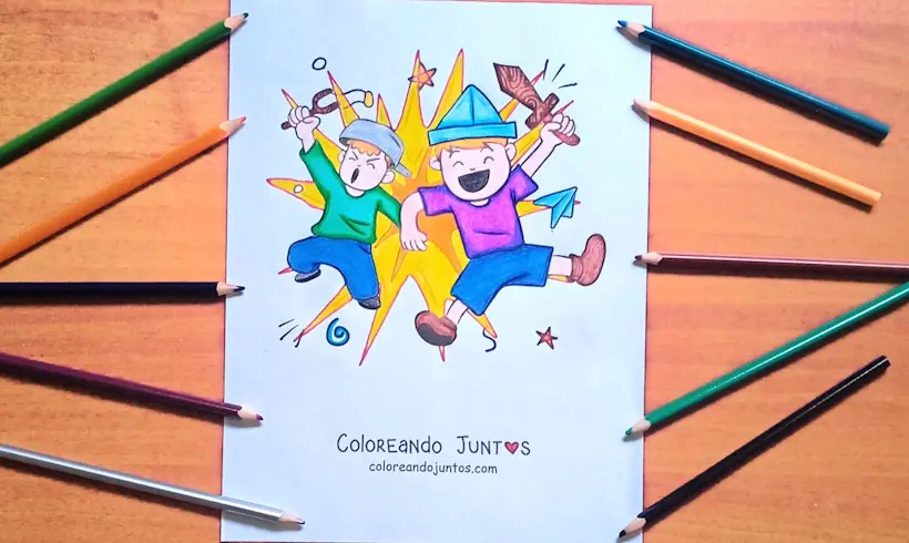 Dessin d’enfants en train de jouer colorié par Colorions Ensemble
